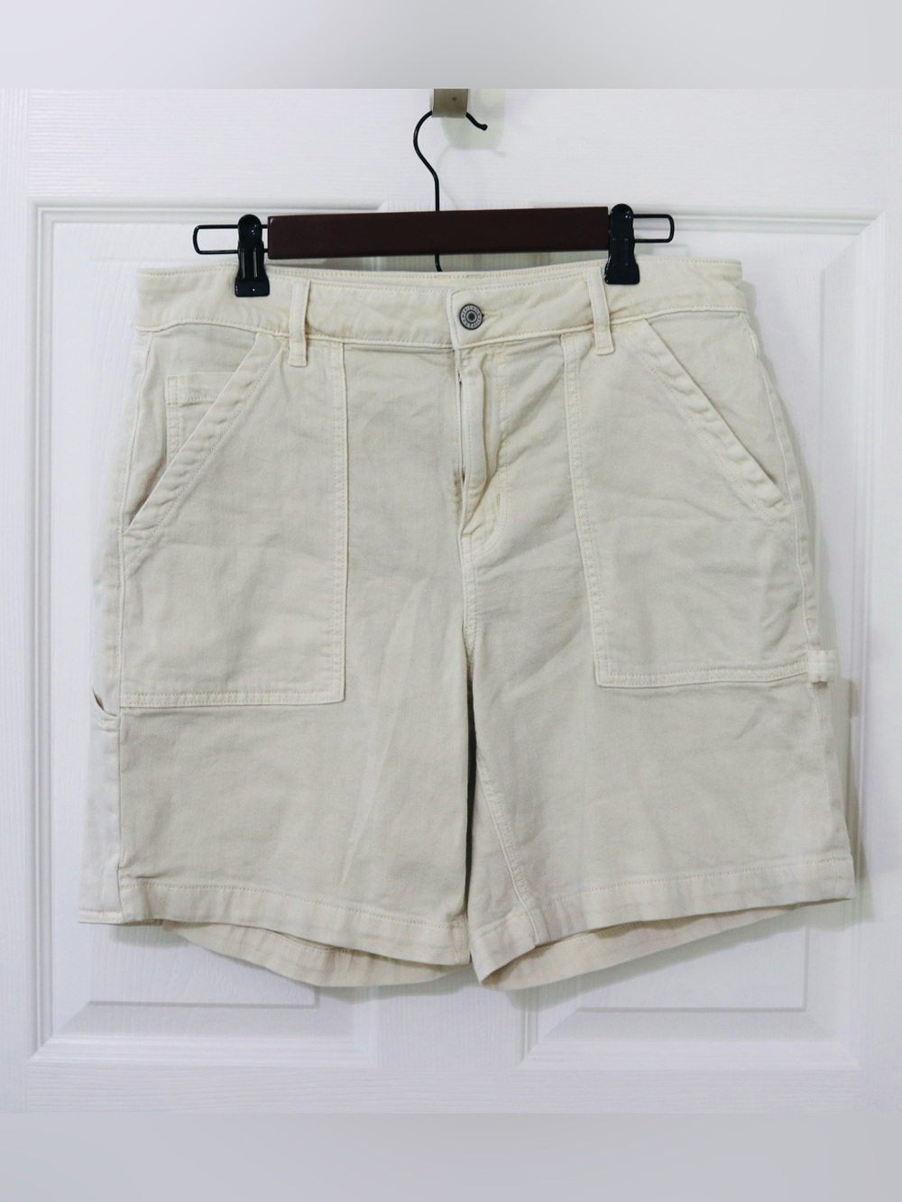 Off white long Bermuda denim Shorts, 90s, jorts, utility, cargo, summer, vanilla